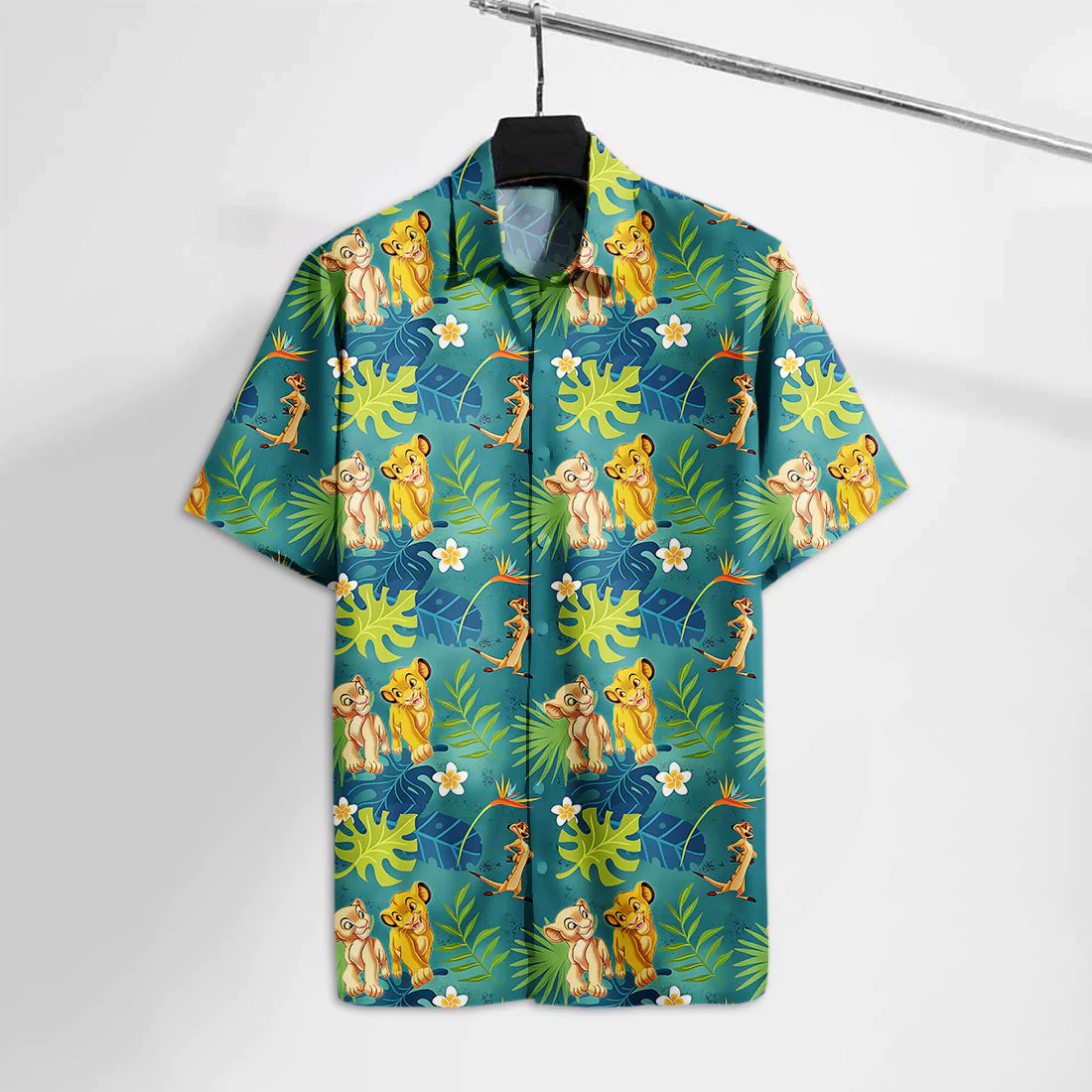 Lk Hawaiian Shirt Simba & Nala Timon Green Floral Hawaii Tshirt Awesome Dn Aloha Shirt