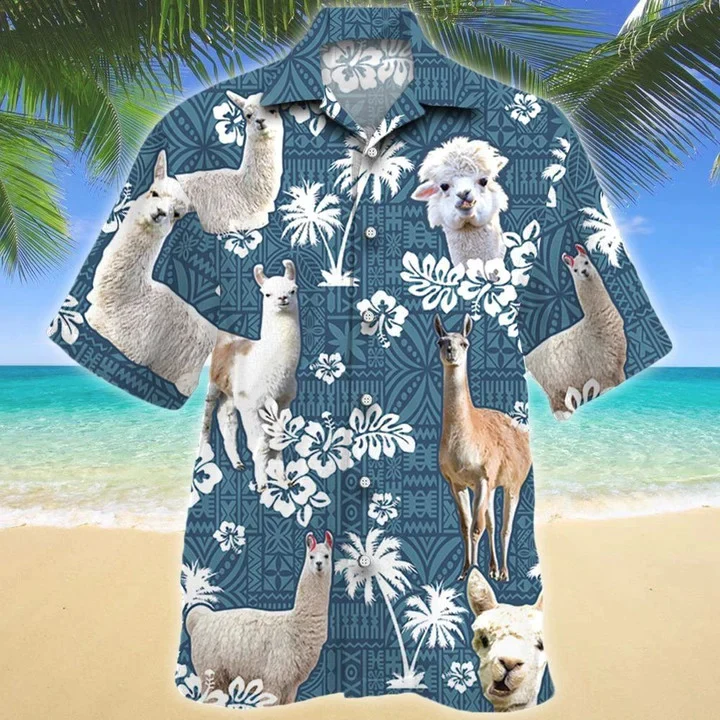 Llama Blue Tribal Hibiscus On Denim Jean Pattern Trendy Hawaiian Shirt Llama Blue Tribal Hibiscus On Denim Jean Pattern Trendy Hawaiian Shirt
