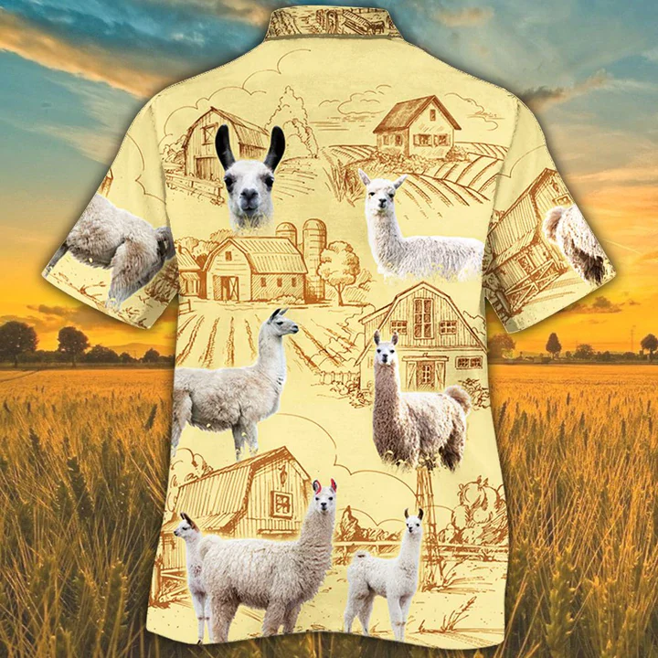 Llama Lovers Farm Trendy Hawaiian Shirt, Animal Llama Short Sleeve Hawaiian Aloha Shirt For Men, Women