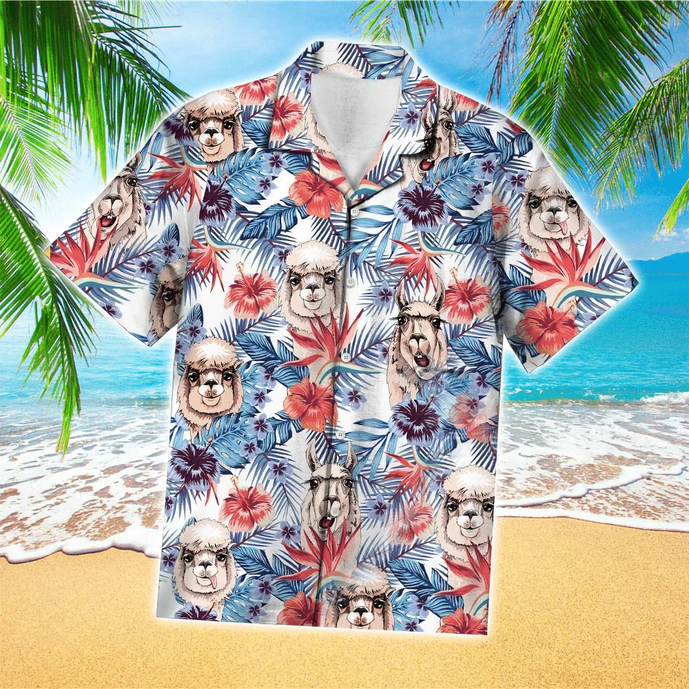 Llama Tropical Blue Amazing Design Unisex Trendy Hawaiian Shirt