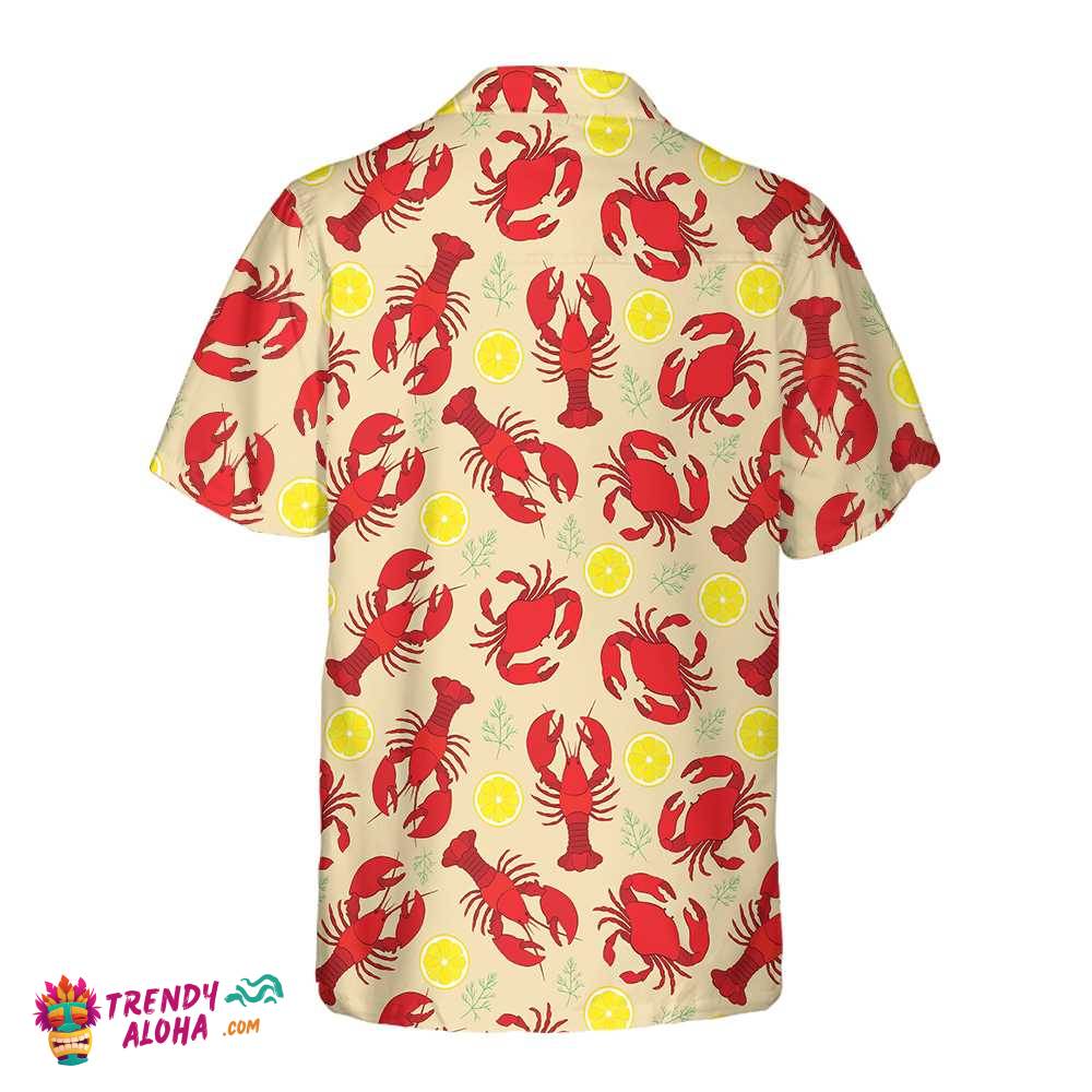 Lobster Crab And Lemon Pattern Hawaiian Shirt, Unique Lobster Shirt, Lobster Print Shirt For Adults