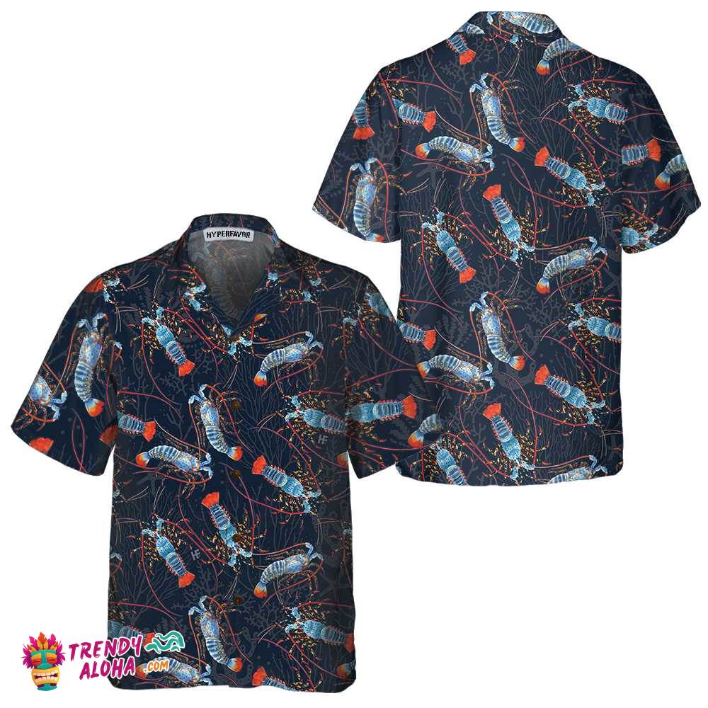 Lobster With Coral Reef Hawaiian Shirt, Funny Lobster Print Shirt For Men & Women