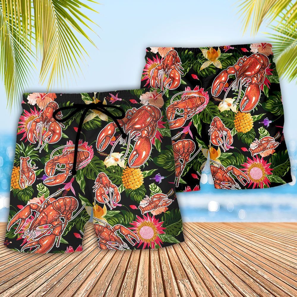 Lobstering Lobstah & Beeah That’s Why I’m Heeah Tropical Vibe Trendy Aloha Hawaiian Beach Shorts