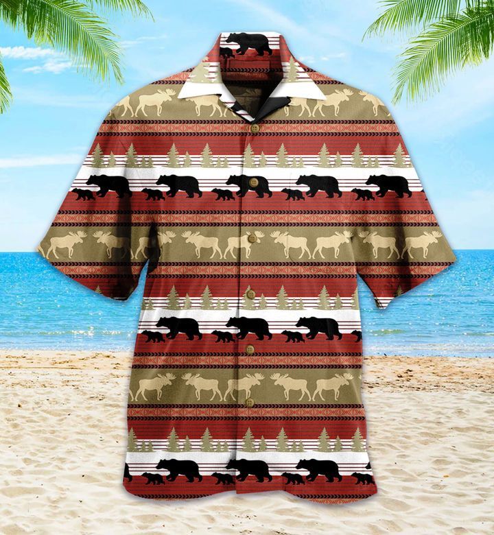 Lodge Moose And Bear Brown Trendy Hawaiian Shirt 3D Summer Gifts