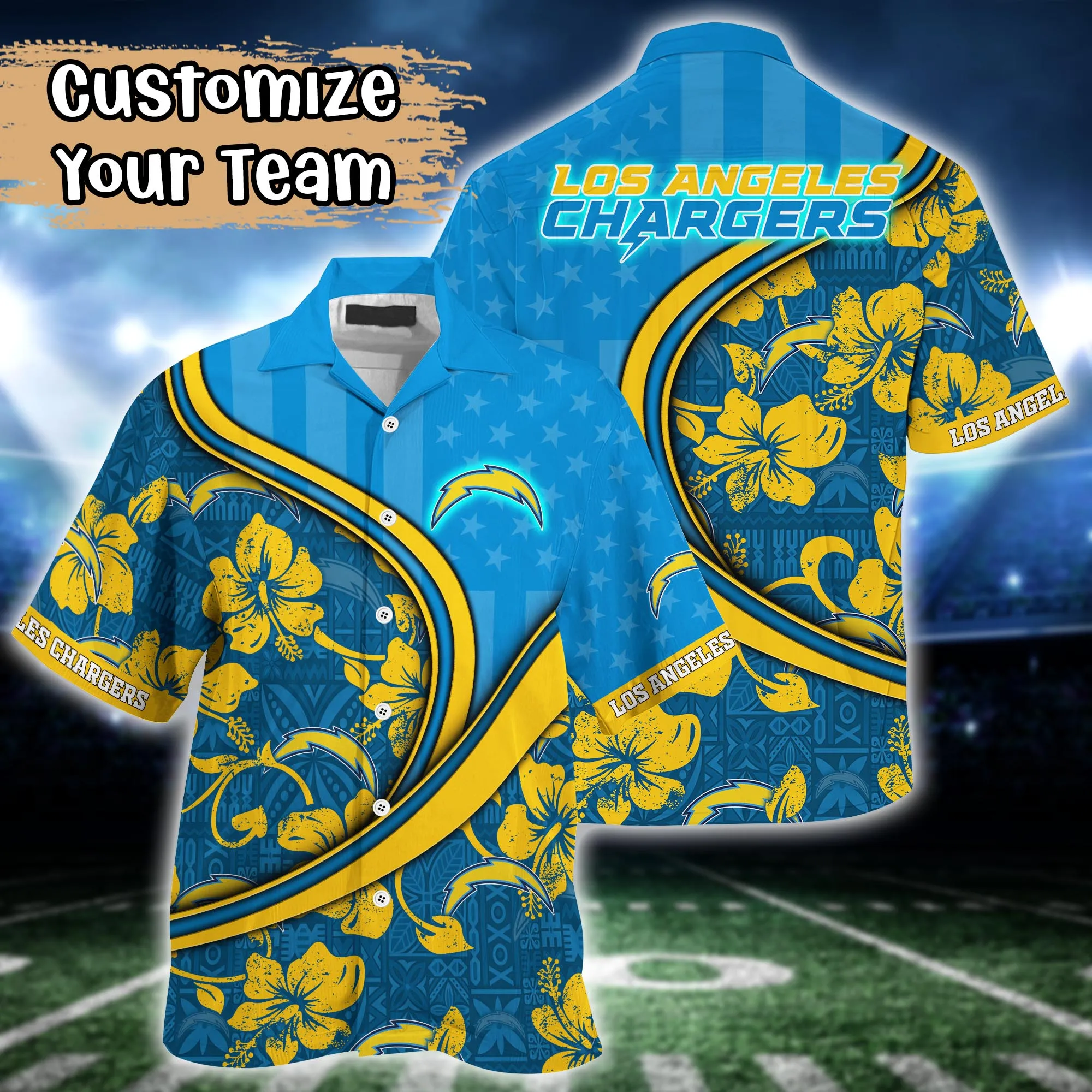 Los Angeles Chargers NFL Us Flag Hawaiian Shirt Custom Summer Aloha Shirt