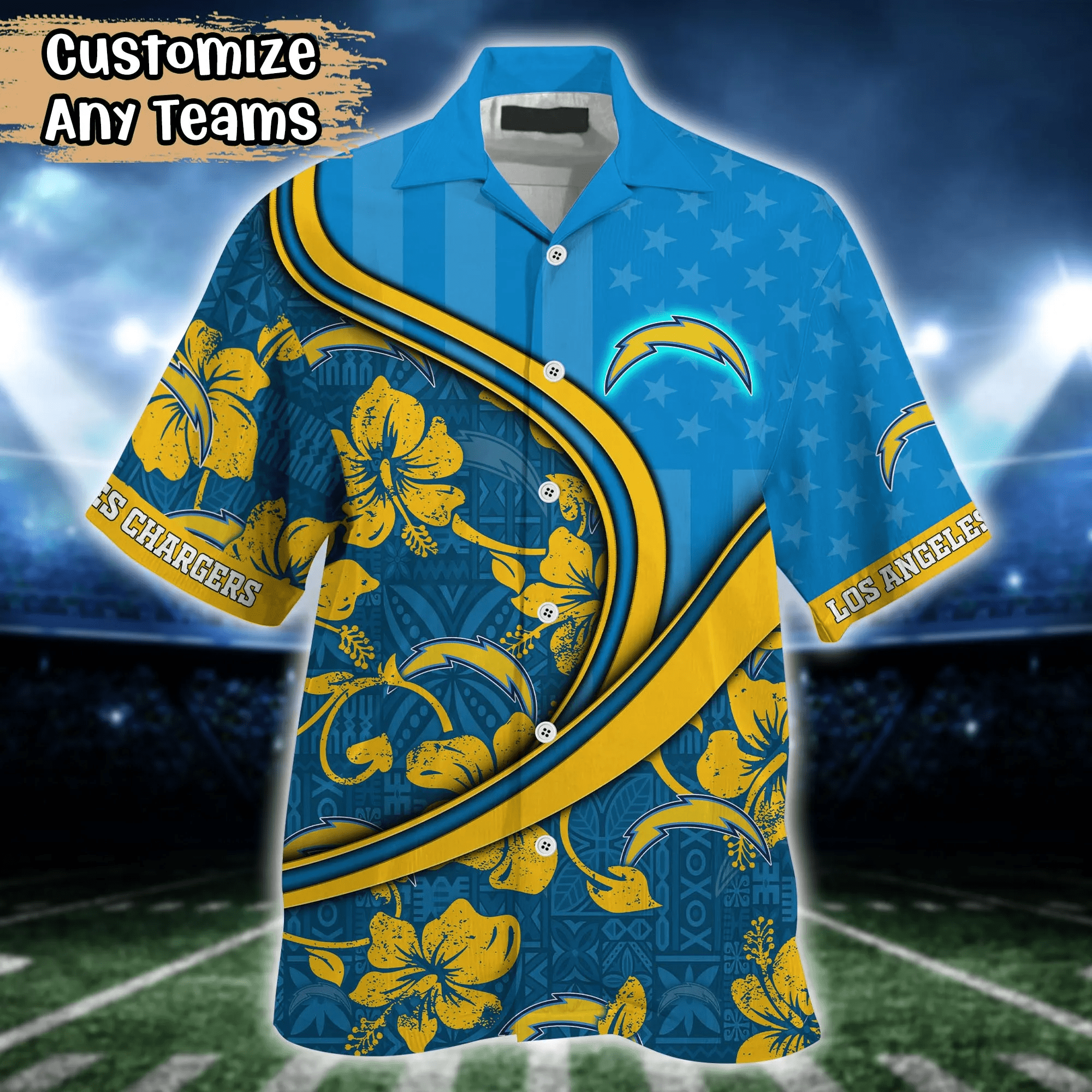 Los Angeles Chargers NFL Us Flag Hawaiian Shirt Custom Summer Aloha Shirt