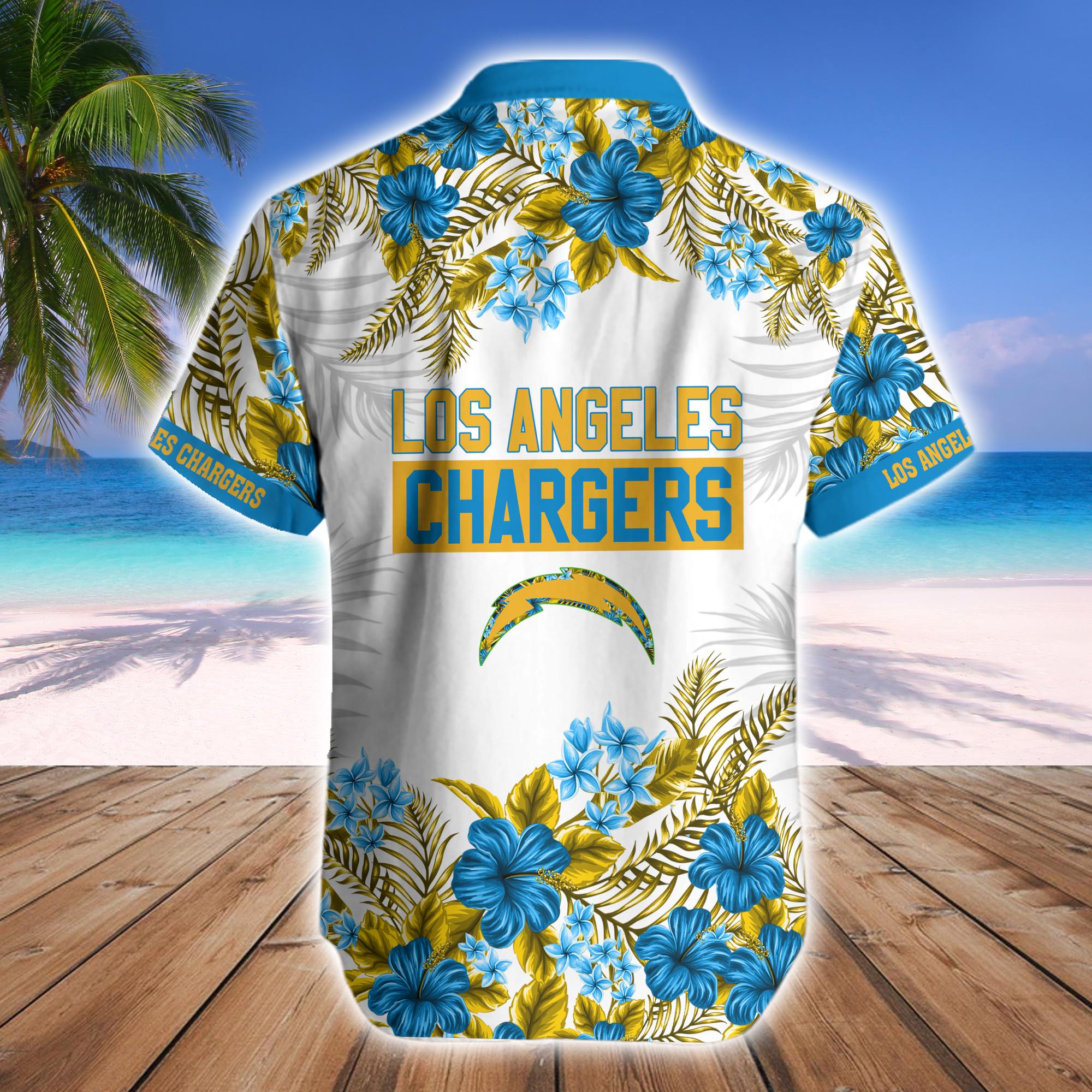 Los Angeles Chargers Tropical Hawaiian Shirt Shorts Fan Combo Set