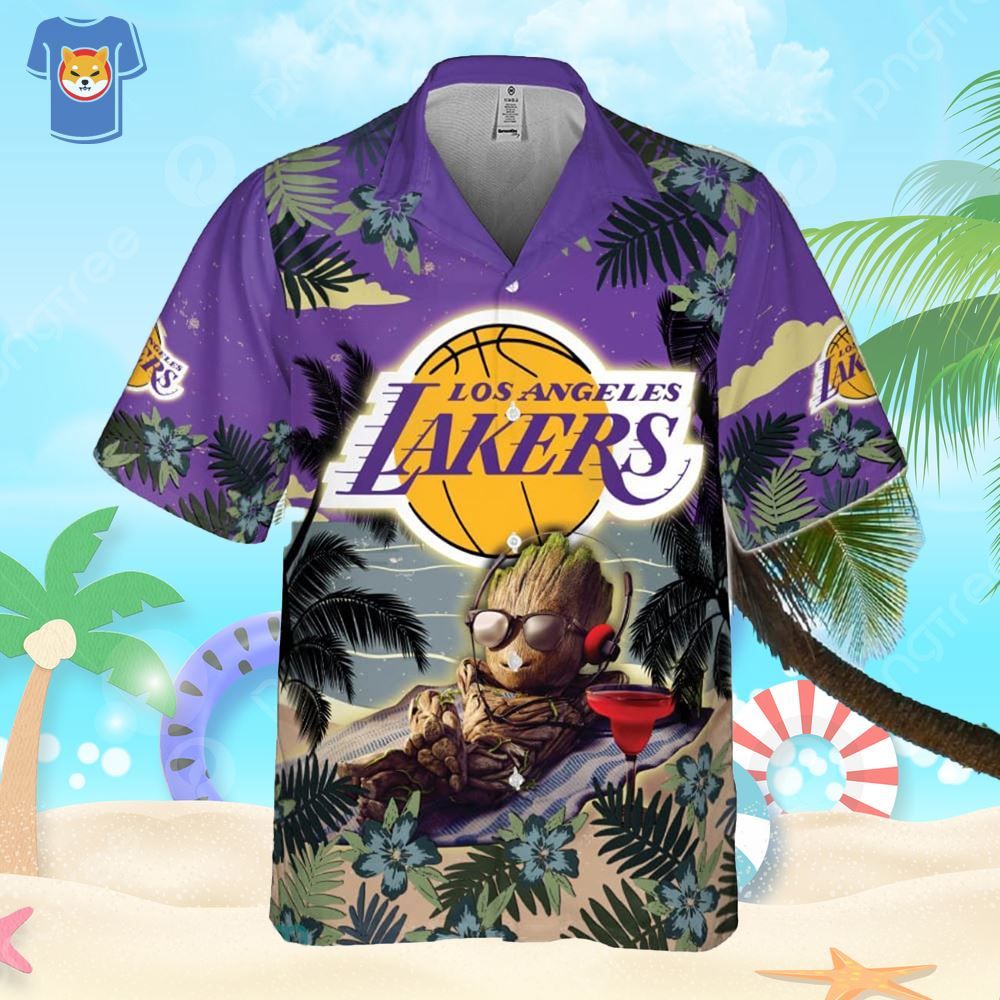 Los Angeles Lakers Summer With Baby Groot Basketball Association Hawaiian Shirt