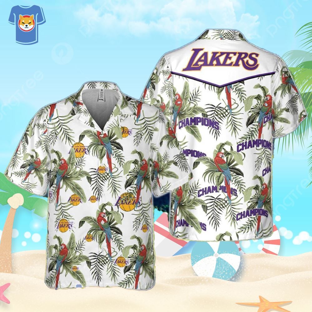 Los Angeles Lakers Tropical And Basketball Champions Pattern Print Hawaiian Shirt Los Angeles Lakers Tropical And Basketball Champions Pattern Print Hawaiian Shirt