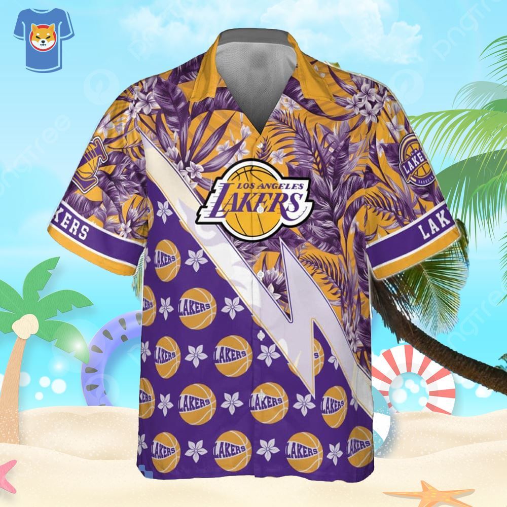 Los Angeles Lakers Tropical And Basketball Pattern Print Hawaiian Shirt