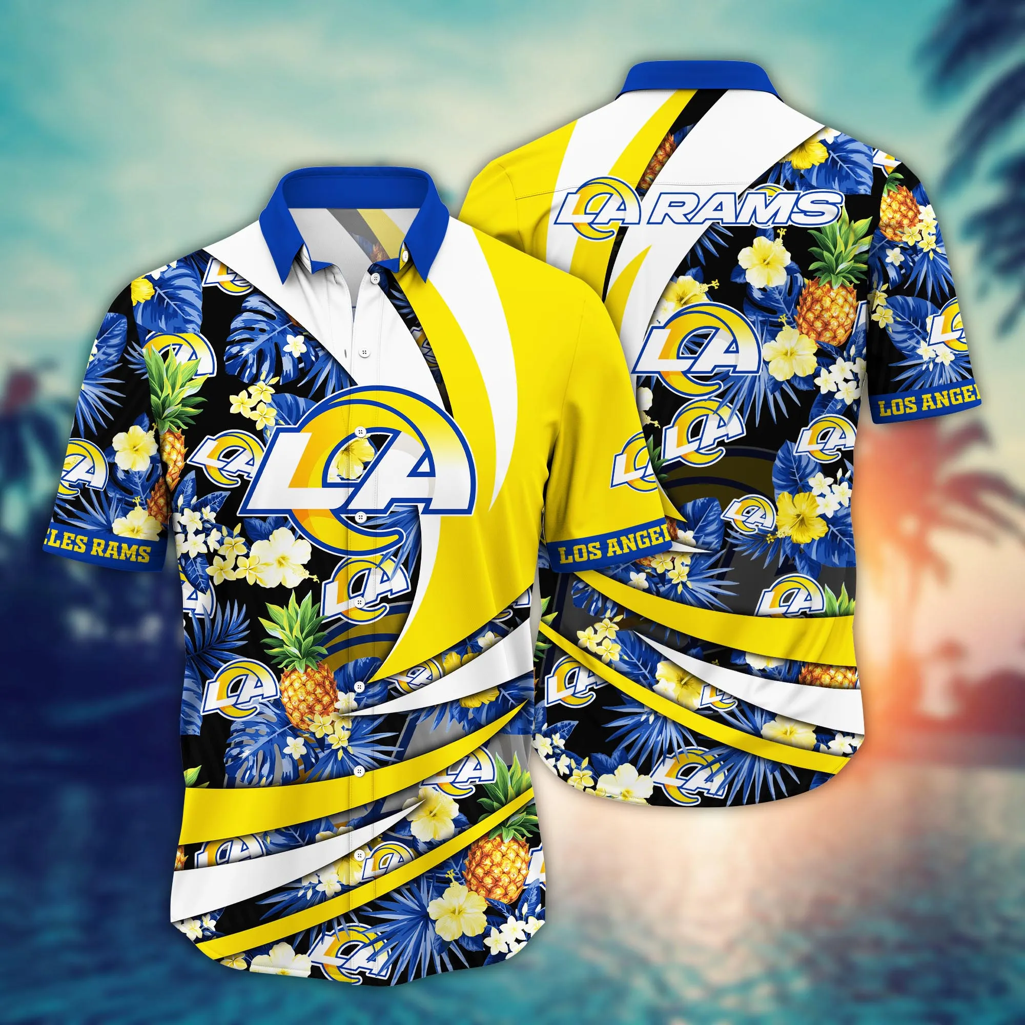 Los Angeles Rams NFL Hawaiian Shirt Sun-Soaked Aloha Shirt Los Angeles Rams NFL Hawaiian Shirt Sun-Soaked Aloha Shirt