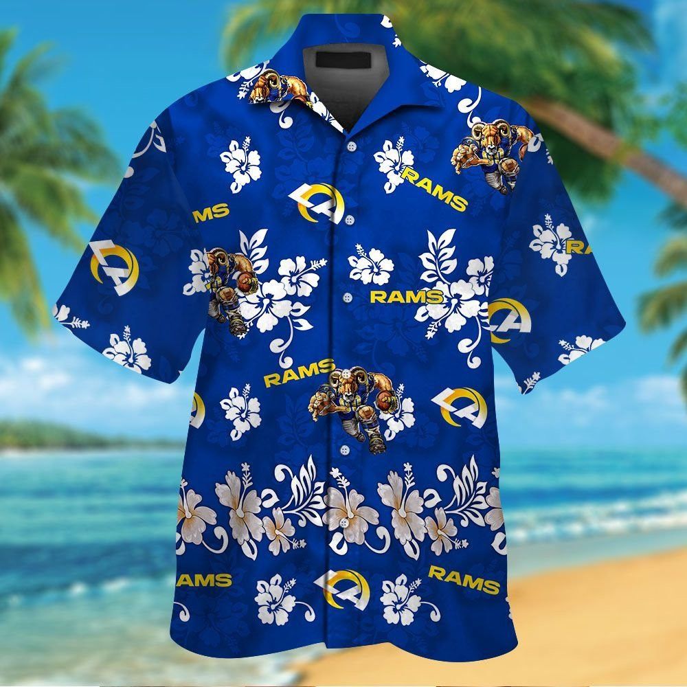 Los Angeles Rams Short Sleeve Button Up Tropical Hawaiian Shirt VER014