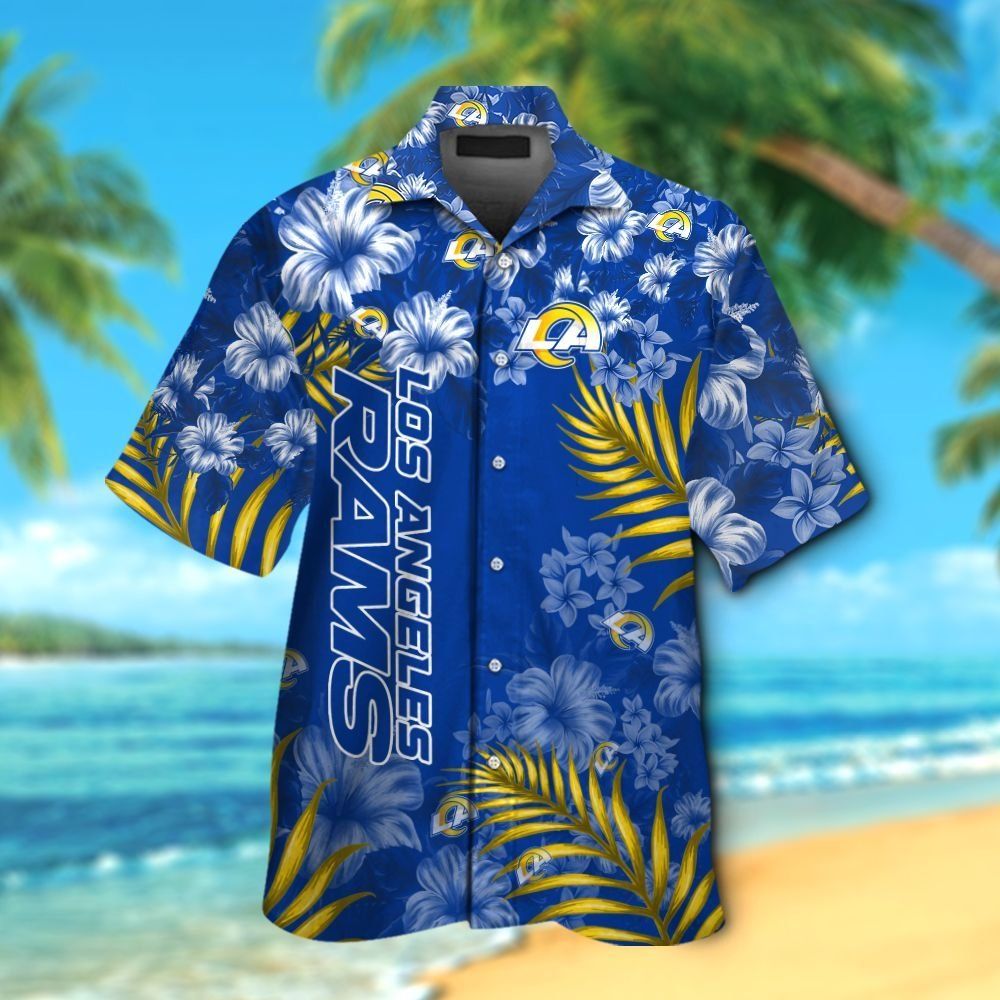 Los Angeles Rams Short Sleeve Button Up Tropical Hawaiian Shirt VER020