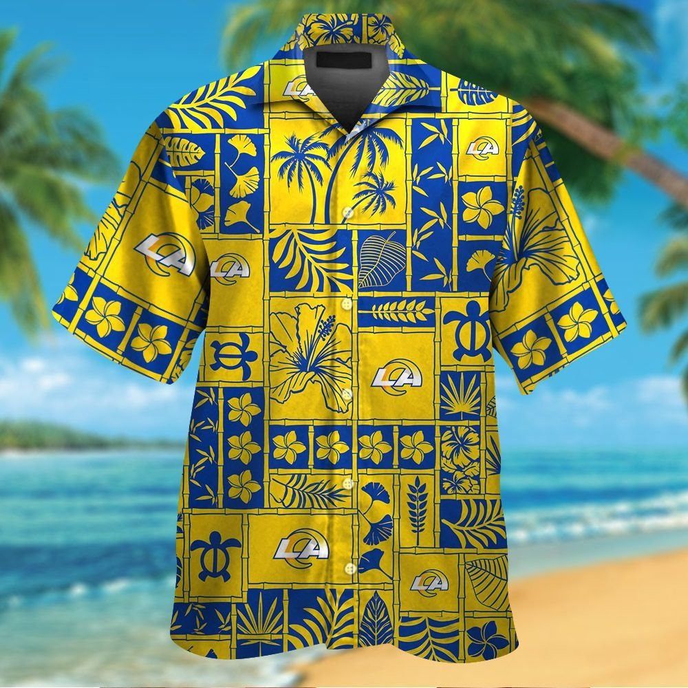 Los Angeles Rams Short Sleeve Button Up Tropical Hawaiian Shirt VER028