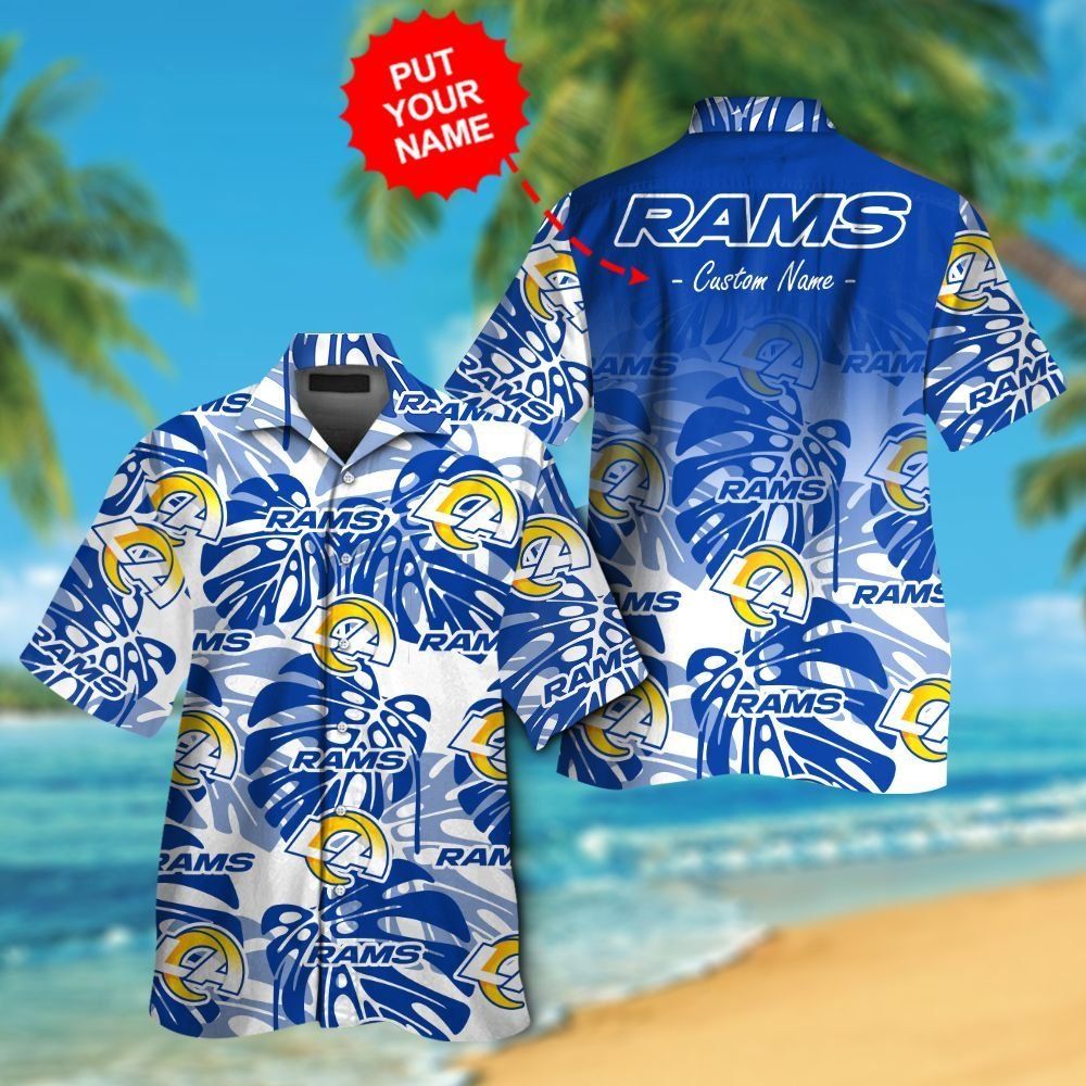 Los Angeles Rams Short Sleeve Button Up Tropical Hawaiian Shirt VER06