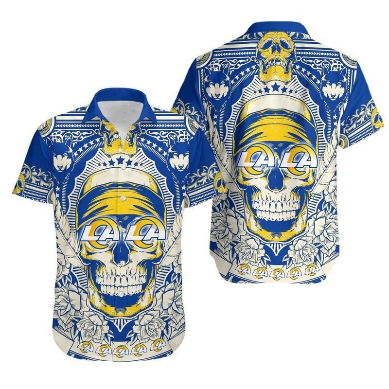 Los Angeles Rams Skull NFL Gift For Fan Hawaii Shirt And Shorts Summer Collection Trendy Aloha