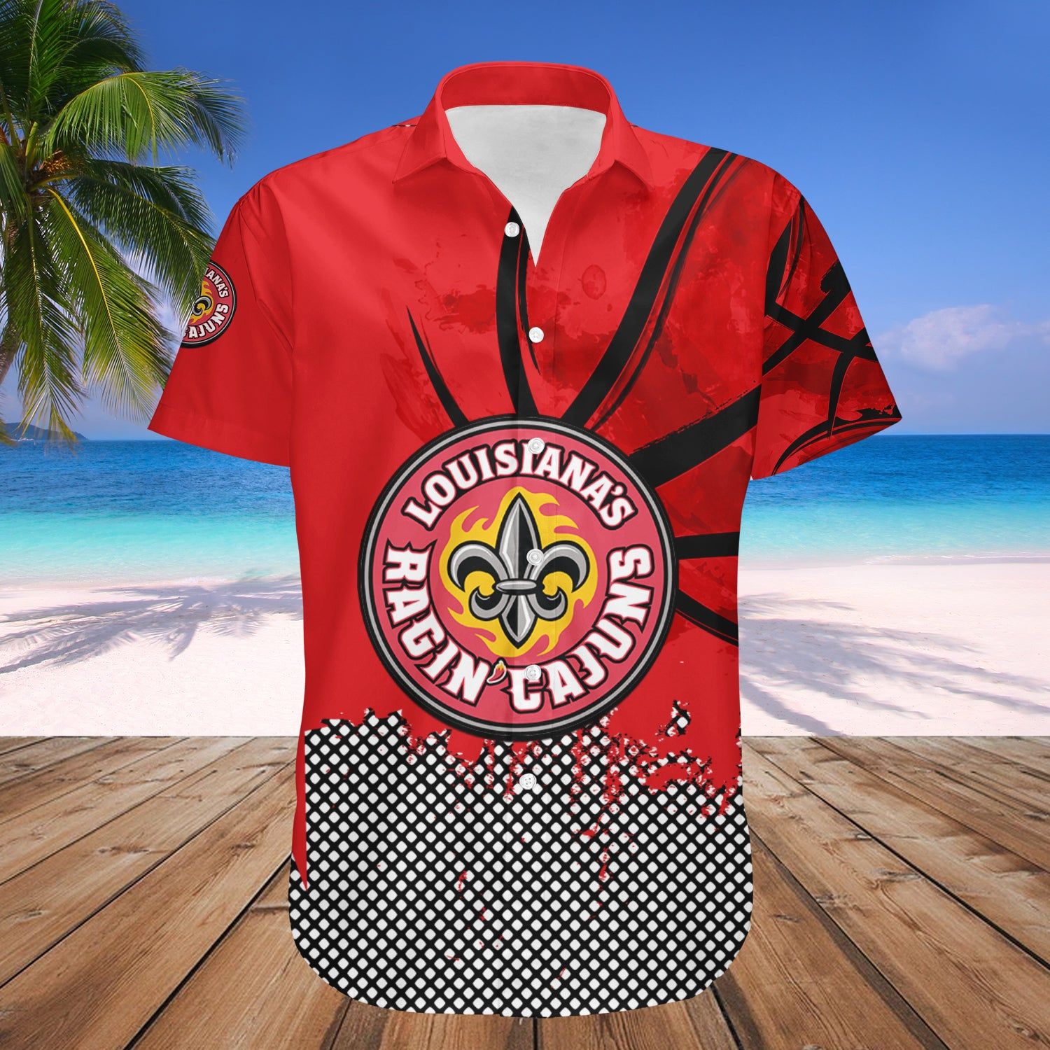 Louisiana Ragin Cajuns Hawaii Shirt Basketball Net Grunge Pattern – NCAA