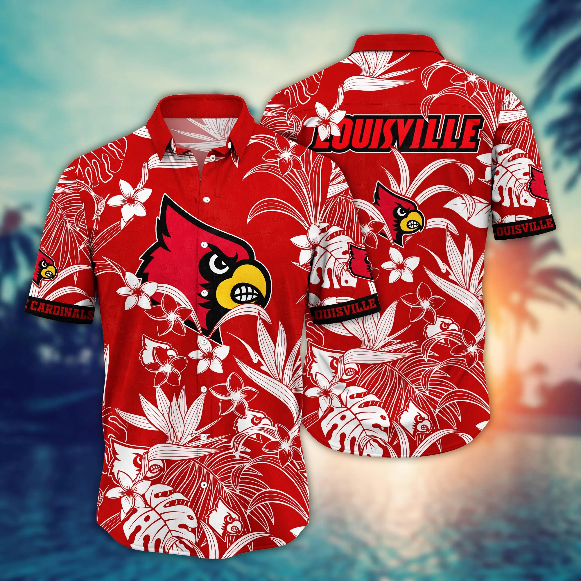 Louisville Cardinals NCAA Hawaiian Shirt Sun Showerstime Aloha Shirt Louisville Cardinals NCAA Hawaiian Shirt Sun Showerstime Aloha Shirt