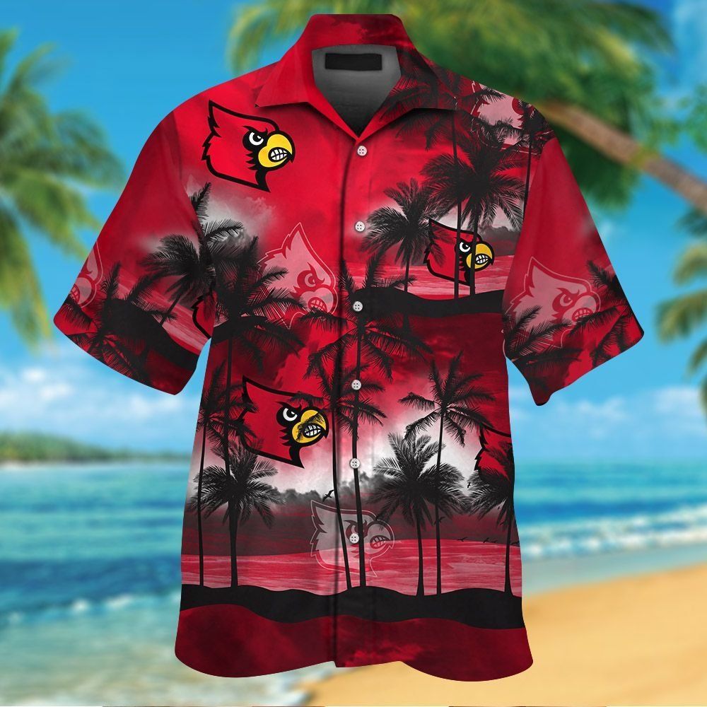 Louisville Cardinals Short Sleeve Button Up Tropical Hawaiian Shirt VER01