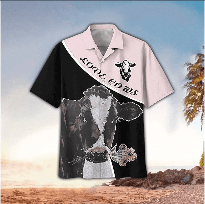 Love Cows Cow Flower Art Casual Button Down Short Sleeves Unisex Trendy Hawaiian Shirt, Hawaii Shirt Men Love Cows Cow Flower Art Casual Button Down Short Sleeves Unisex Trendy Hawaiian Shirt, Hawaii Shirt Men