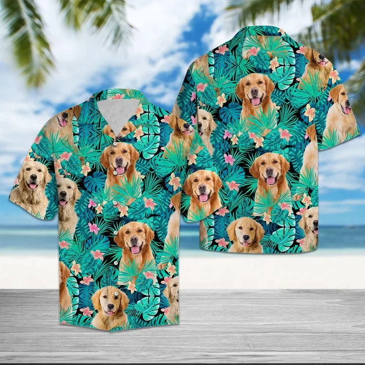 Love Golden Retriever Tropical Jungle Trendy Hawaiian Shirt