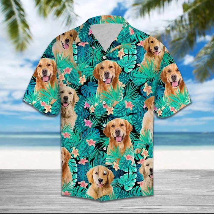 Love Golden Retriever Tropical Jungle Trendy Hawaiian Shirt Love Golden Retriever Tropical Jungle Trendy Hawaiian Shirt