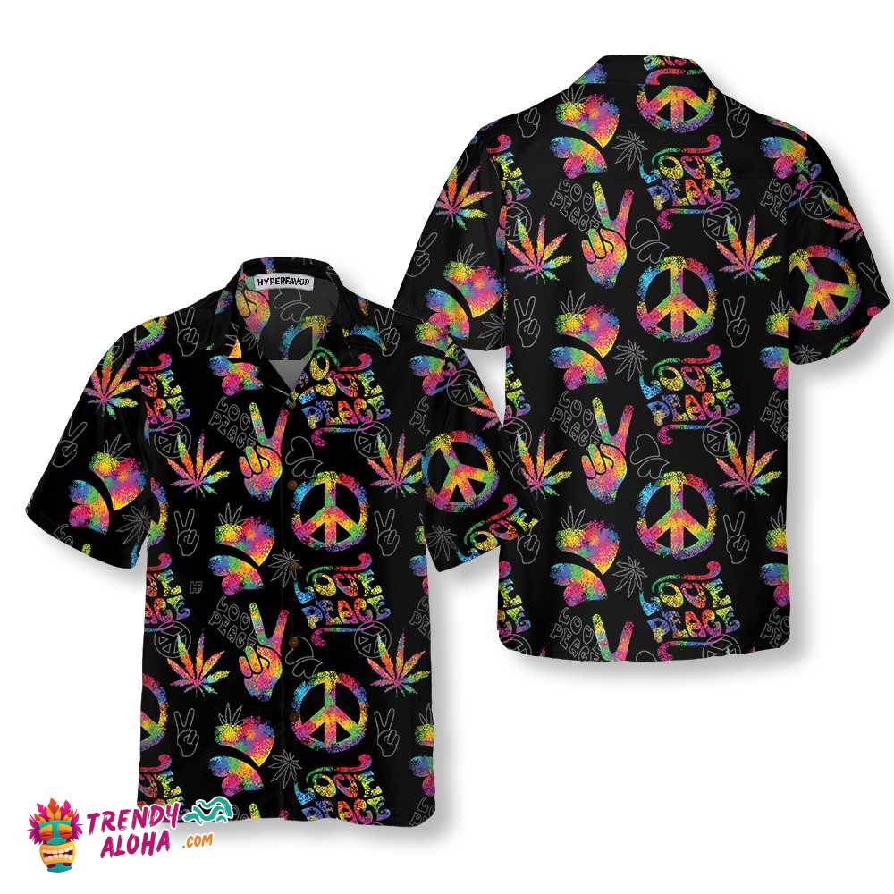 Love Peace Hippie Hawaiian Shirt, Rainbow Hippie Symbols Shirt Love Peace Hippie Hawaiian Shirt, Rainbow Hippie Symbols Shirt