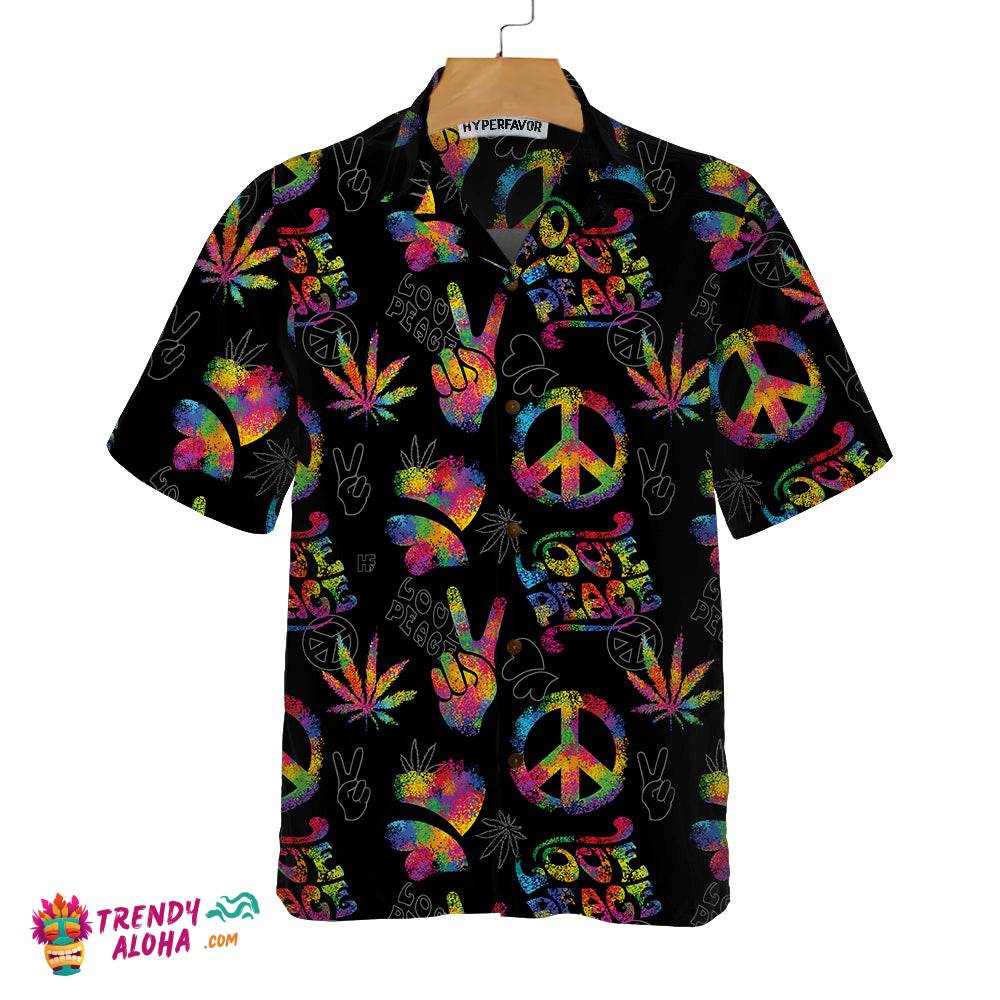 Love Peace Hippie Hawaiian Shirt, Rainbow Hippie Symbols Shirt