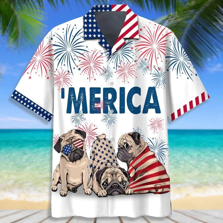 Love Pug 4Th Of July Trendy Hawaiian Shirt, Independence Day Hawaii Shirt For Men, Women