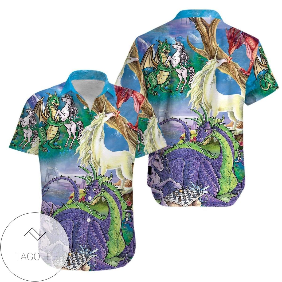 Love Theme Featuring Dragon Unicorn Elegance Hawaiian Shirt