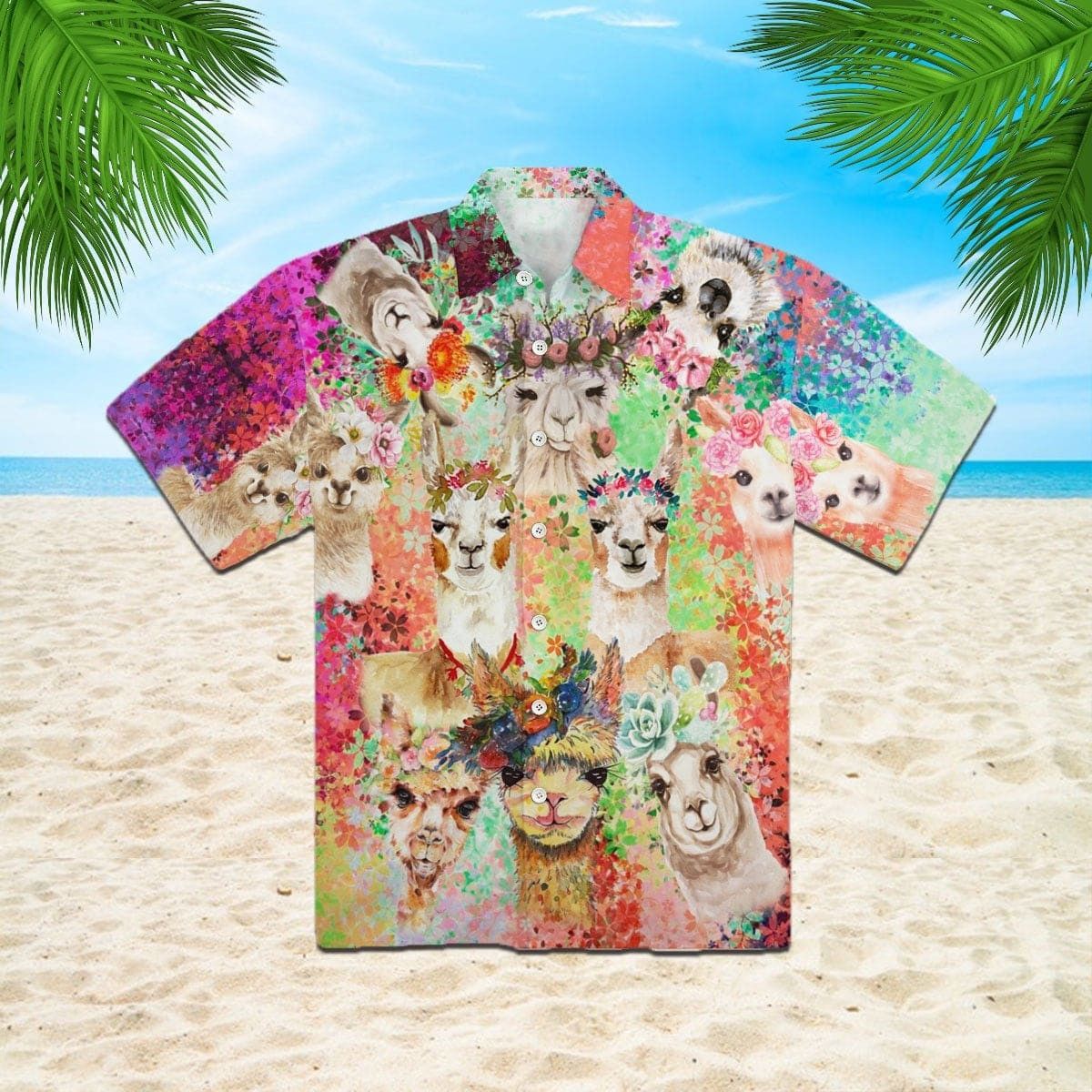Lovely Animal Llama Crown Floral Hawaiian Shirt