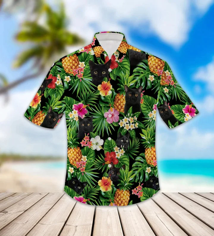 Lovely Black Cat Pineapple Design Trendy Hawaiian Shirt