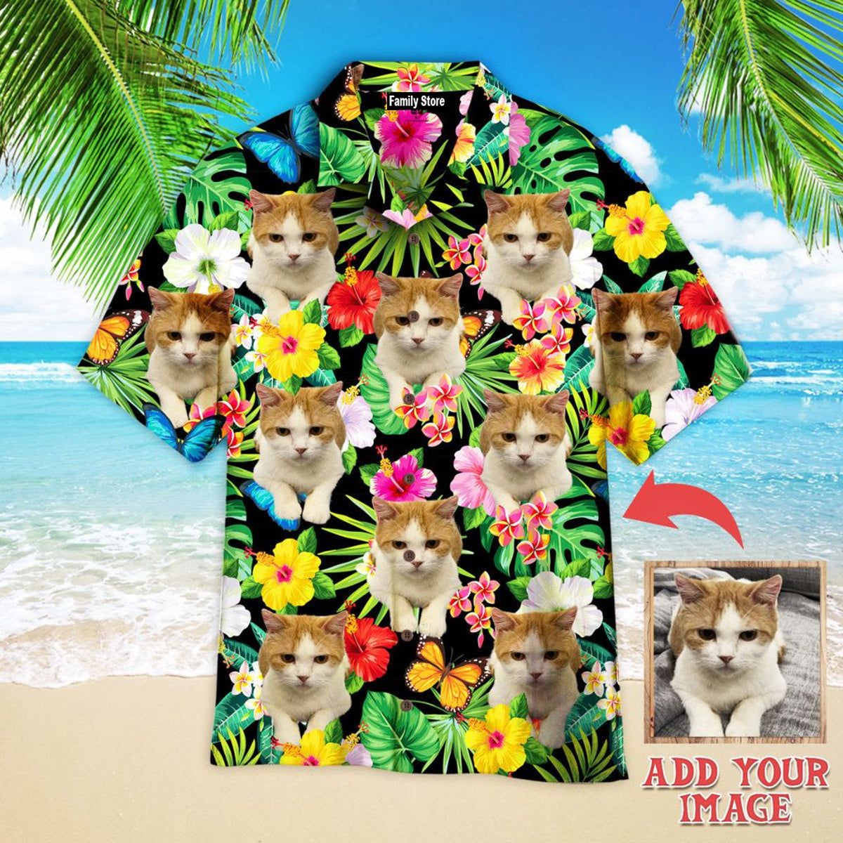 Lovely Cat Sitting On Flower Tropical Custom Hawaiian Shirt