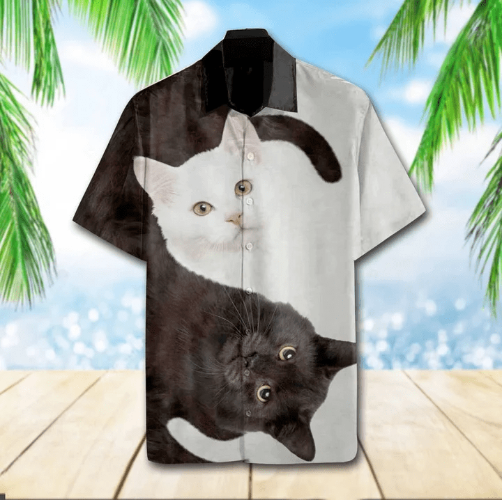 Lovely Cat Yin Yang Design Trendy Hawaiian Shirt For Men, Women, Gift For Cat Lovers