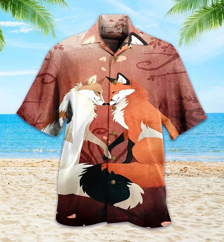 Lovely Fox Couple Brown Hawaiian Shirt Ideal Summer Gifts