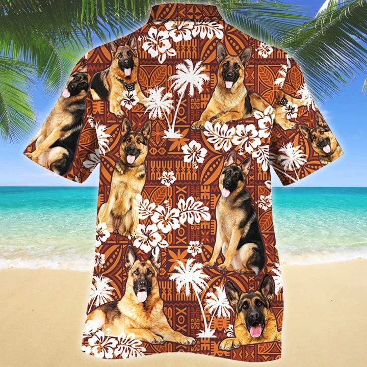 Lovely German Shepherd Dog Lovers Red Tribal Pattern Trendy Hawaiian Shirt