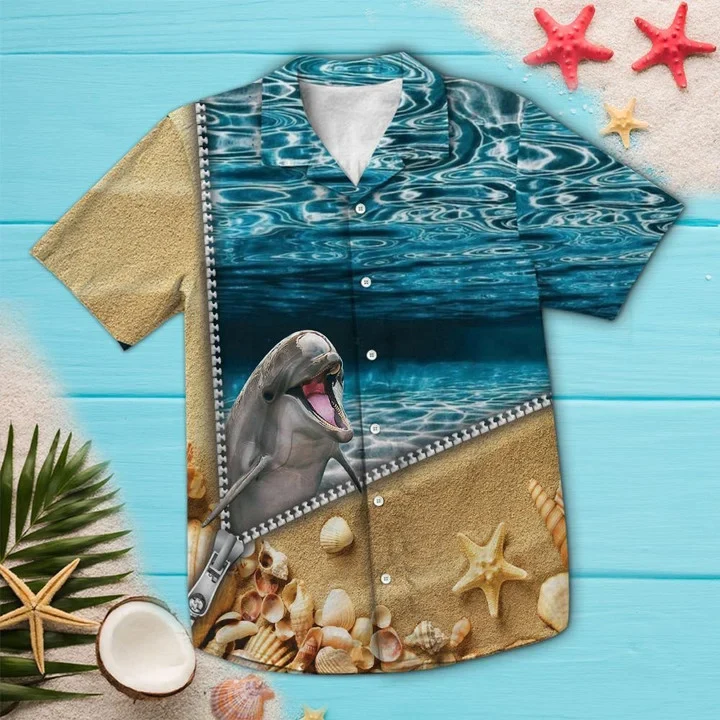 Lovely Zipper Ocean With Dolphin Hawaiian Shirt