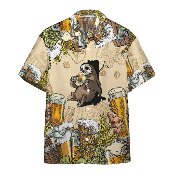 Lovelypod – 3D Sloth And Beer Custom Hawaii Shirt, Trendy Hawaiian Shirts For Men Short Sleeve Aloha Beach Shirt