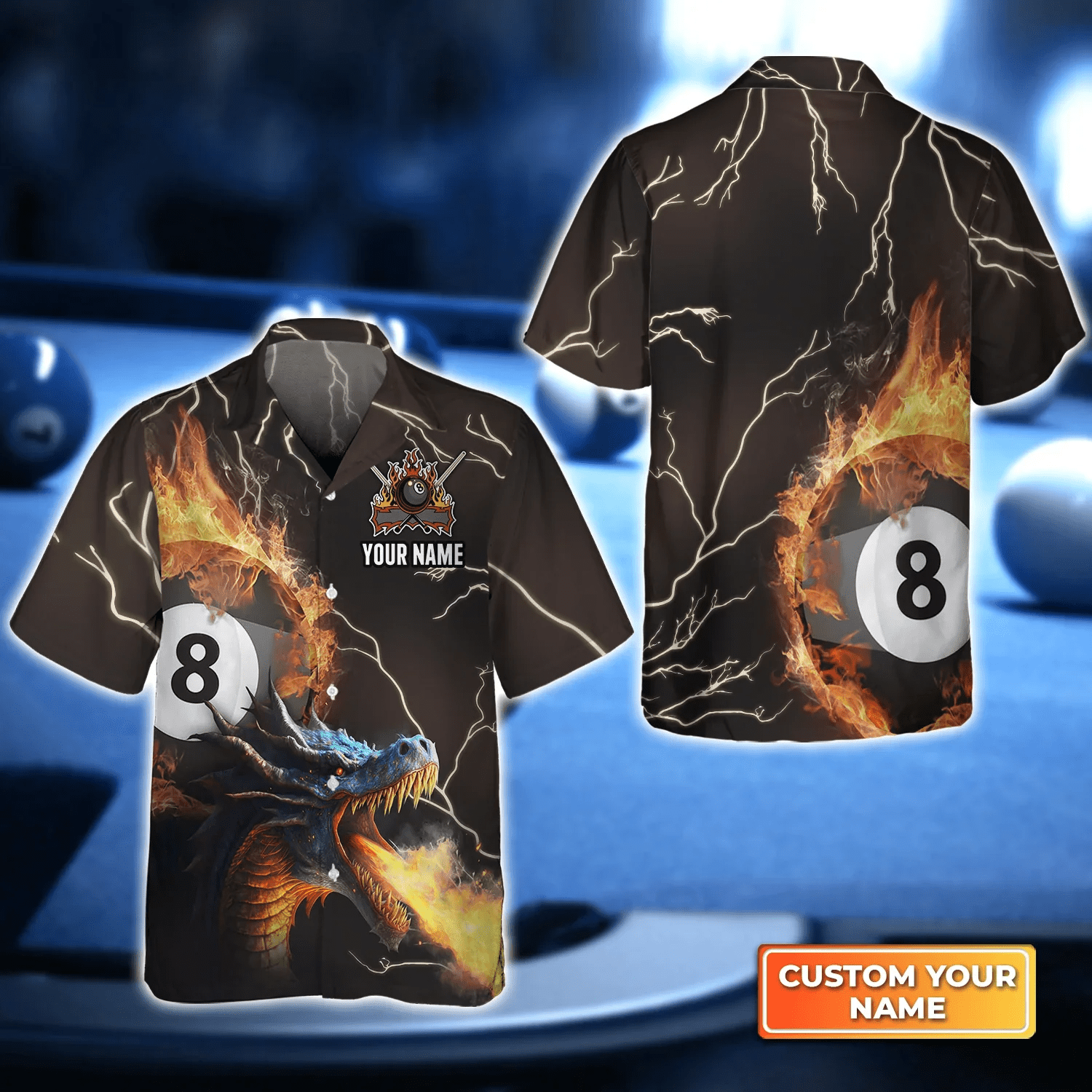 Lovelypod- Dragon On Fire Billiard Pool 8 Balls 3D Trendy Hawaiian Shirt, Billiard Team Shirt, Billiard Shirt For Men And Women