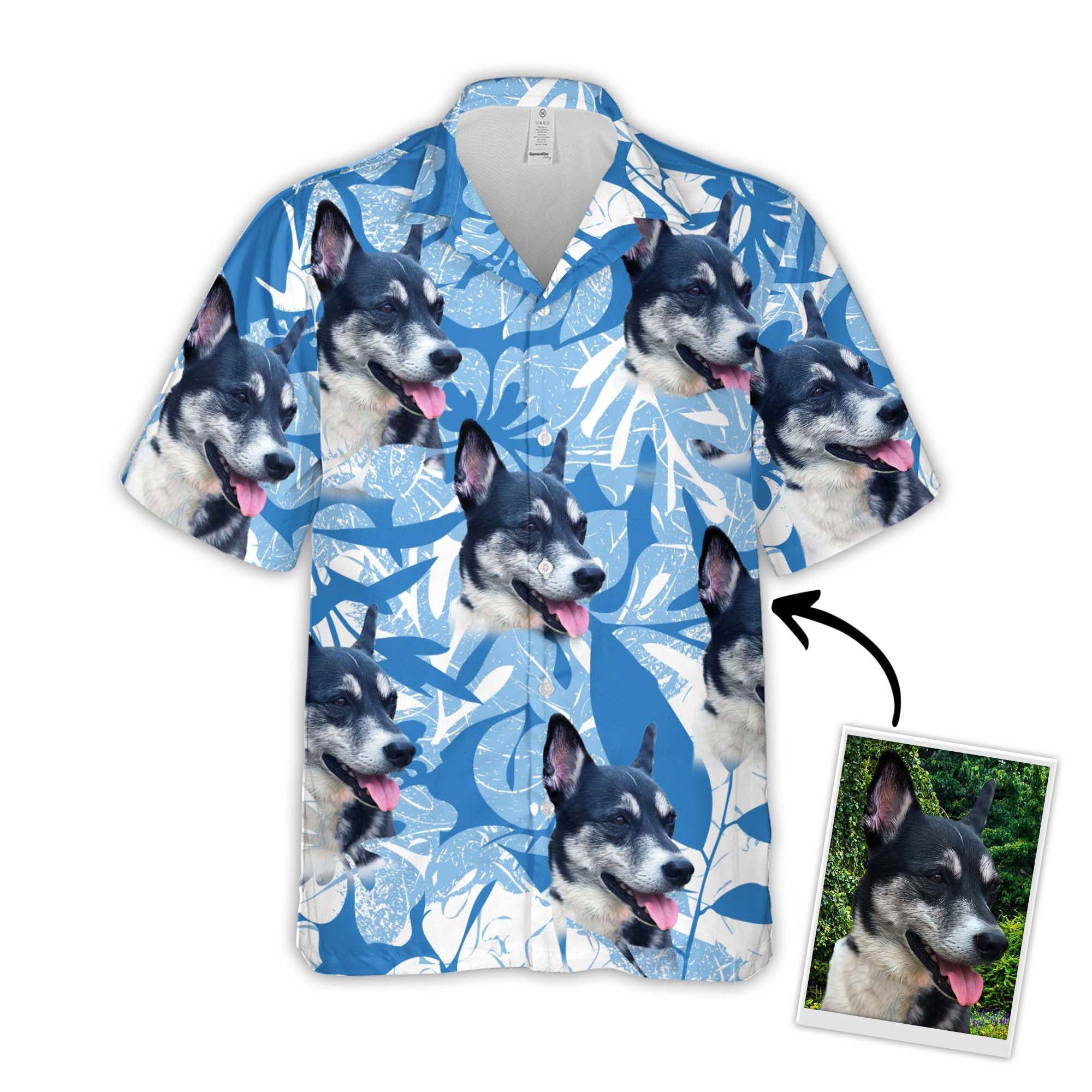 Lovers Personalized Puppy Lovers Gift Leaves & Flowers Pattern Blue Color Hawaiian Shirt Lovers Personalized Puppy Lovers Gift Leaves & Flowers Pattern Blue Color Hawaiian Shirt