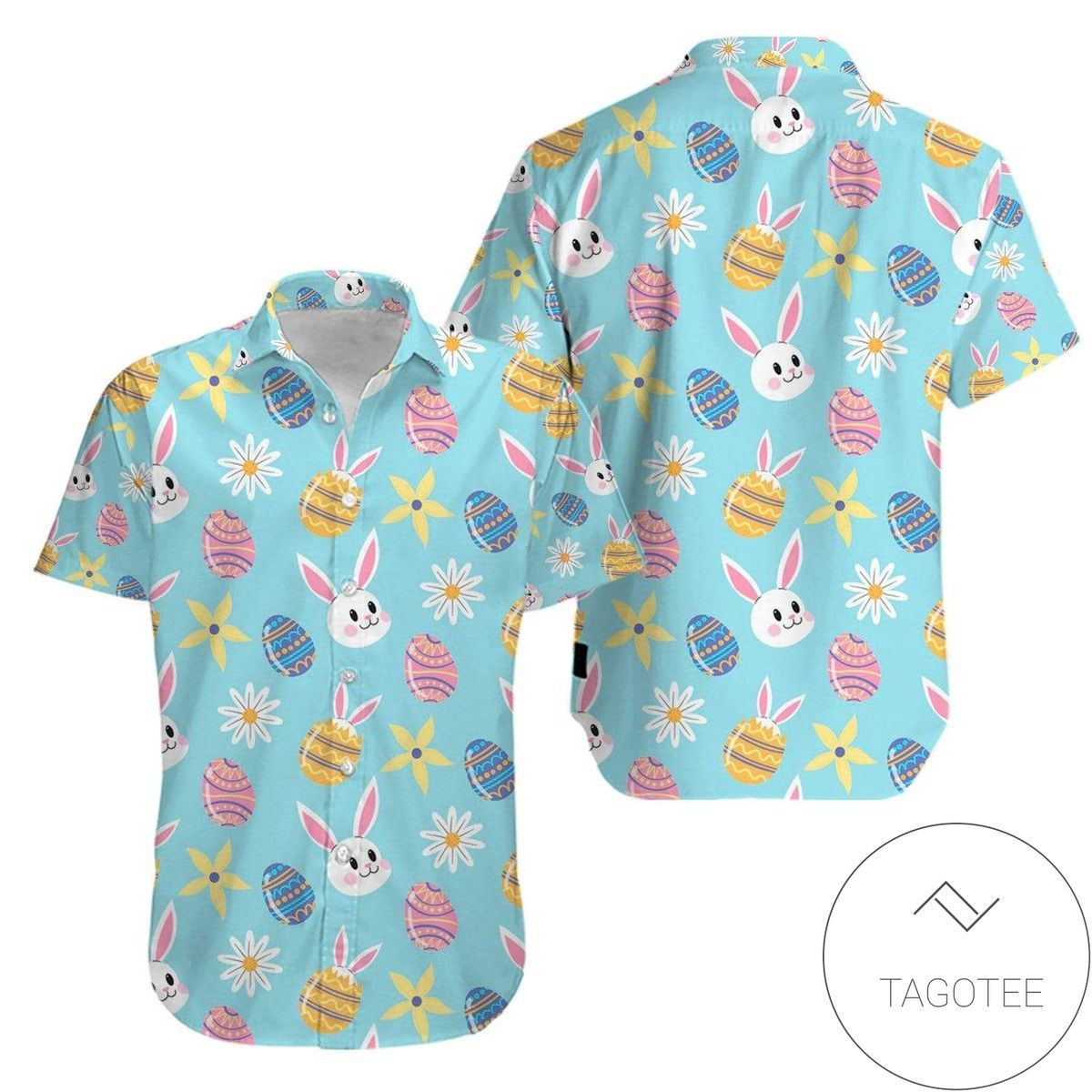 Loving Bunny Embraces Easter Eggs on Hawaiian Festive Shirt