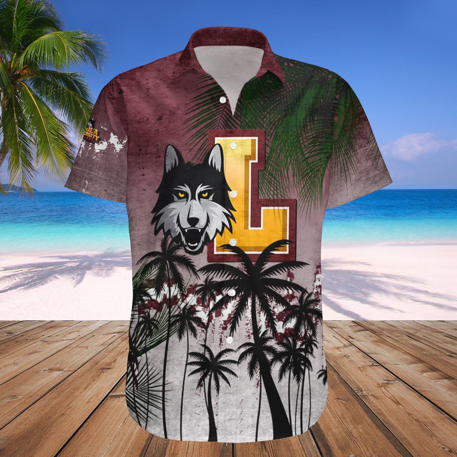 Loyola Ramblers Hawaiian Shirt Set Coconut Tree Tropical Grunge Gift For Fans NCAA