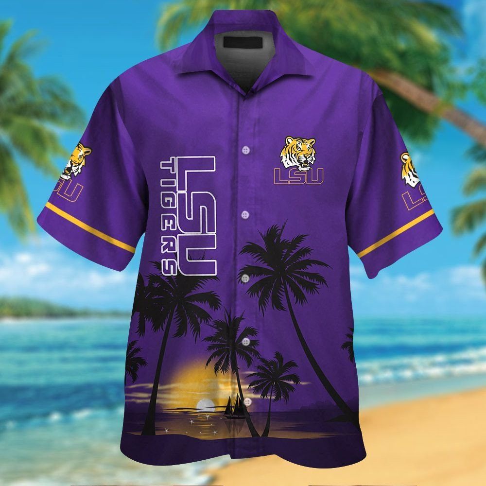 LSU Tigers Short Sleeve Button Up Tropical Hawaiian Shirt VER01