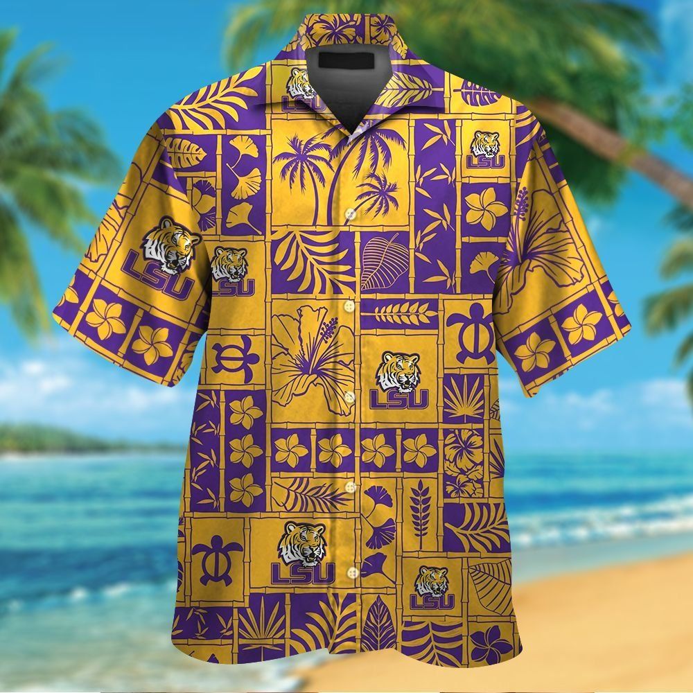 LSU Tigers Short Sleeve Button Up Tropical Hawaiian Shirt VER010