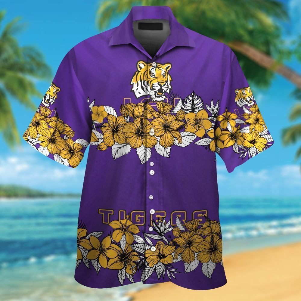 LSU Tigers Short Sleeve Button Up Tropical Hawaiian Shirt VER011