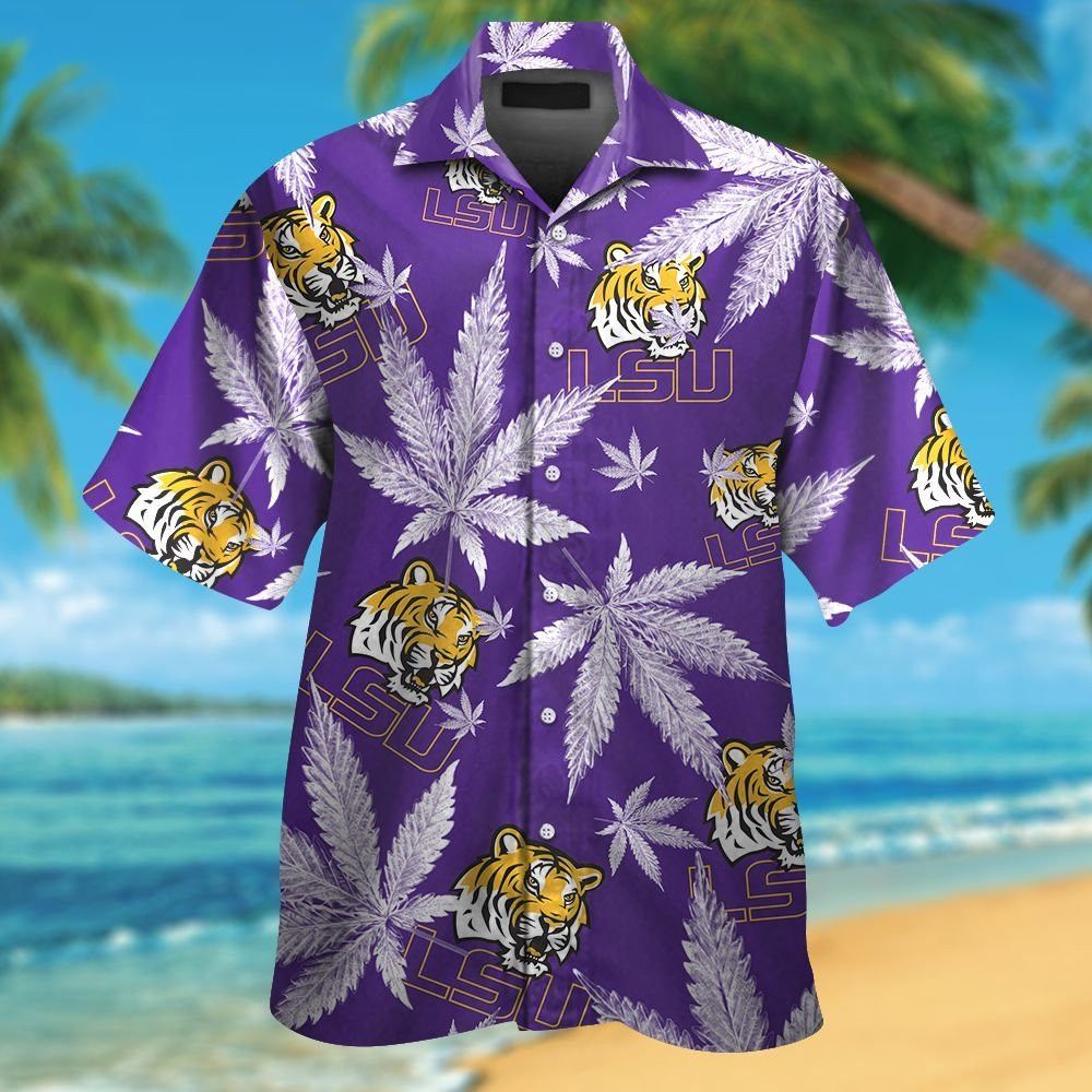 LSU Tigers Short Sleeve Button Up Tropical Hawaiian Shirt VER014