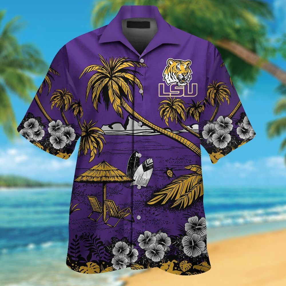 LSU Tigers Short Sleeve Button Up Tropical Hawaiian Shirt VER015