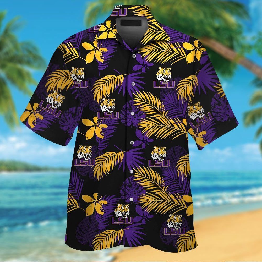 LSU Tigers Short Sleeve Button Up Tropical Hawaiian Shirt VER016