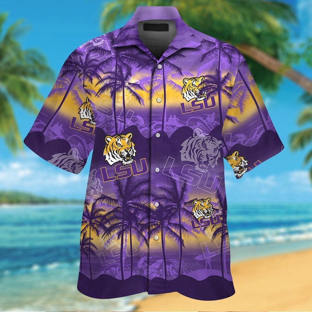 LSU Tigers Short Sleeve Button Up Tropical Hawaiian Shirt VER017
