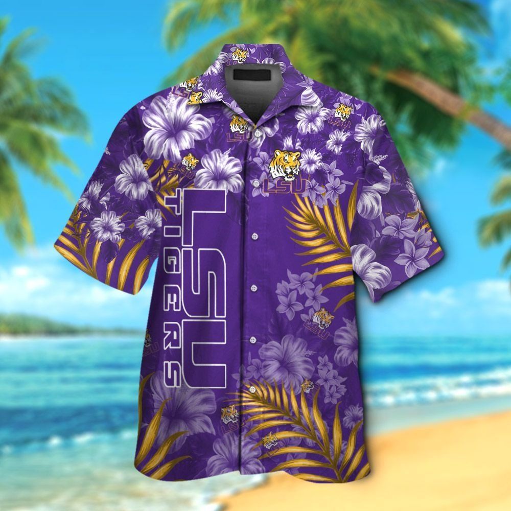 LSU Tigers Short Sleeve Button Up Tropical Hawaiian Shirt VER018